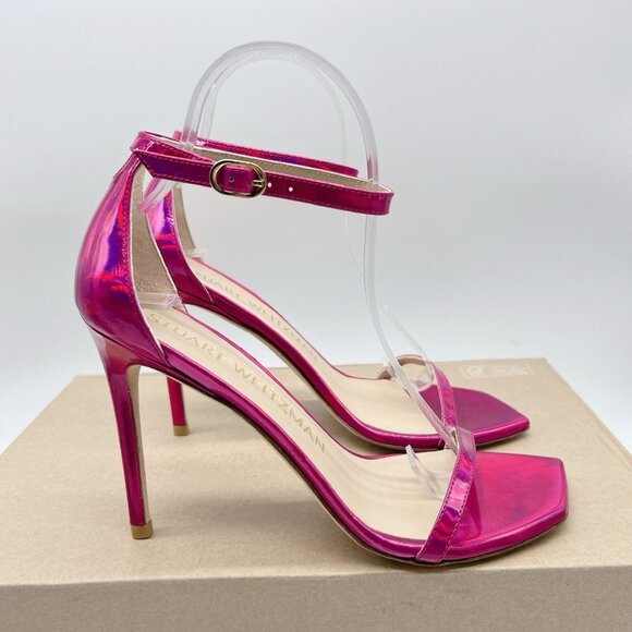 Stuart Weitzman Nudistcurve 100 Strap Sandal Iridescent Patent Orchid Pink US 8 - Picture 6 of 12